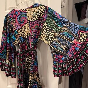 Vintage Y2K Betsy Johnson Colorful Animal Patterned Dress with Ruffle Sleeves